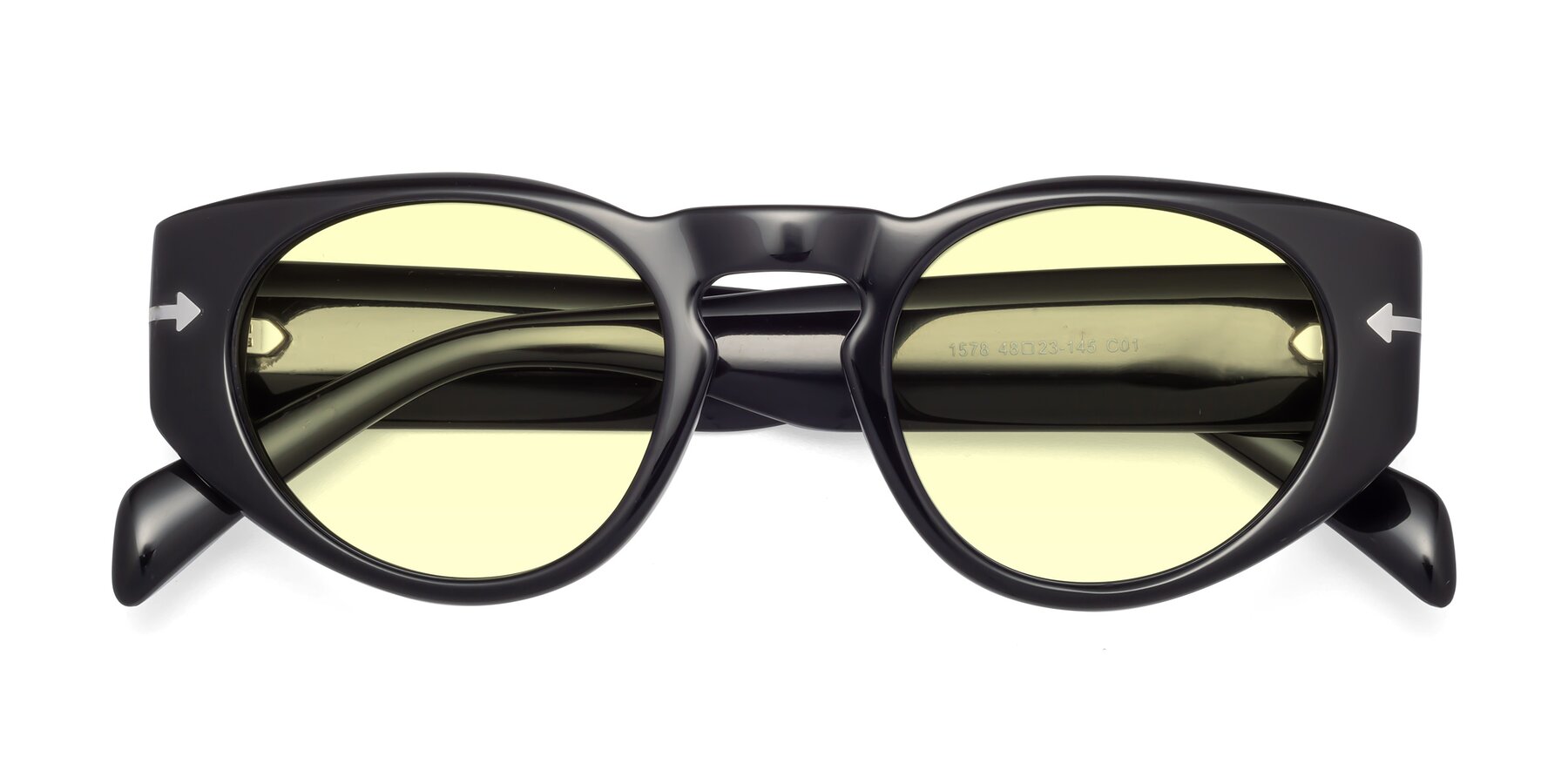 Folded Front of 1578 in Black with Light Yellow Tinted Lenses