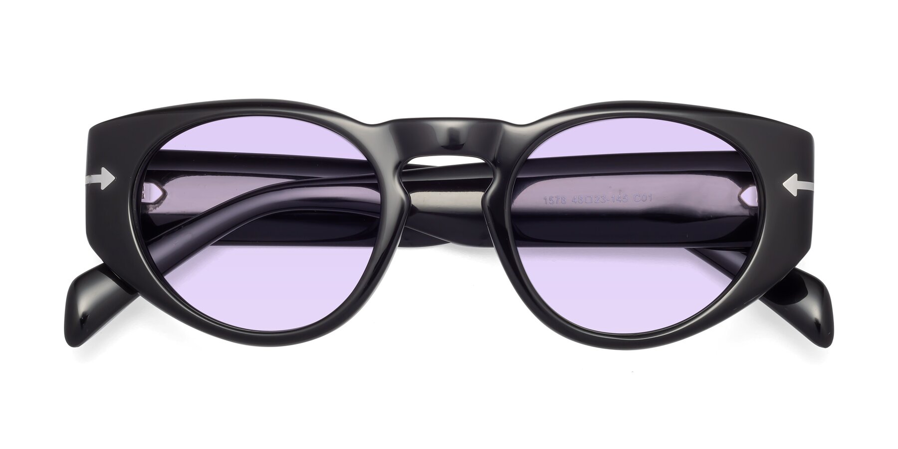 Folded Front of 1578 in Black with Light Purple Tinted Lenses