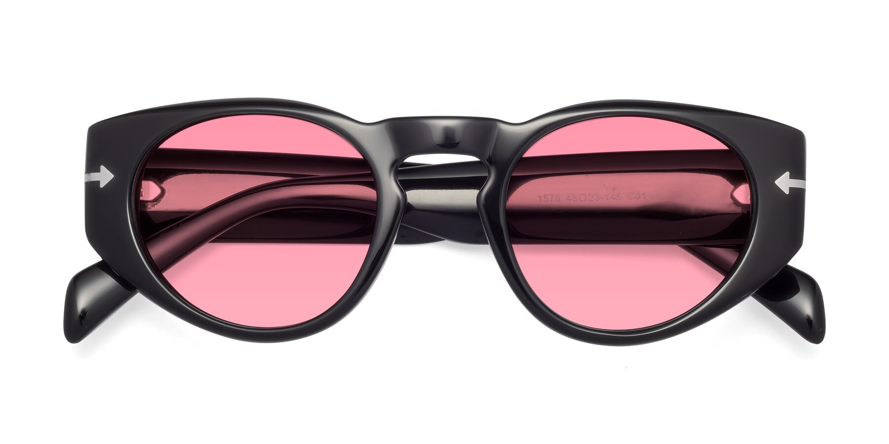 Folded Front of 1578 in Black with Pink Tinted Lenses