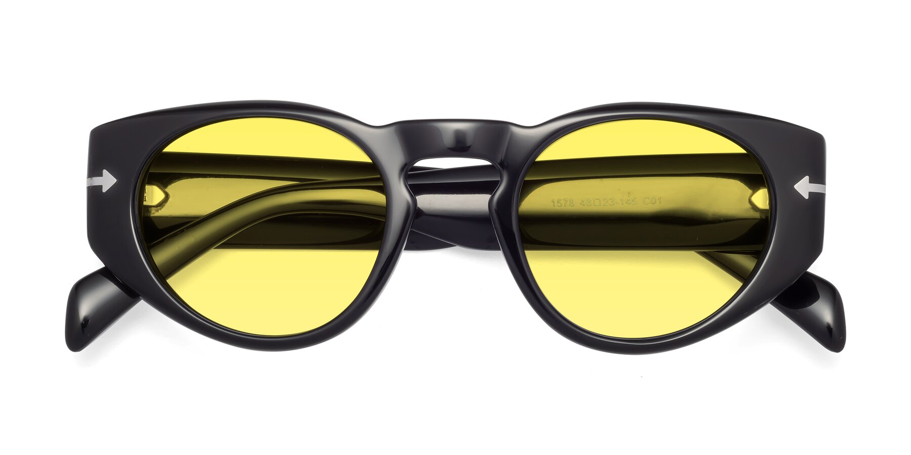 Folded Front of 1578 in Black with Medium Yellow Tinted Lenses