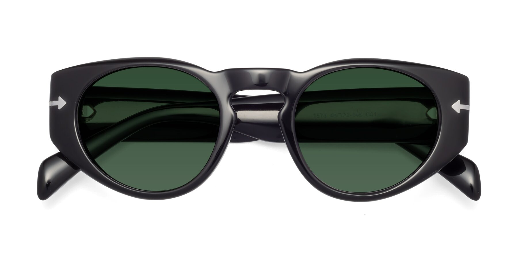 Folded Front of 1578 in Black with Green Tinted Lenses