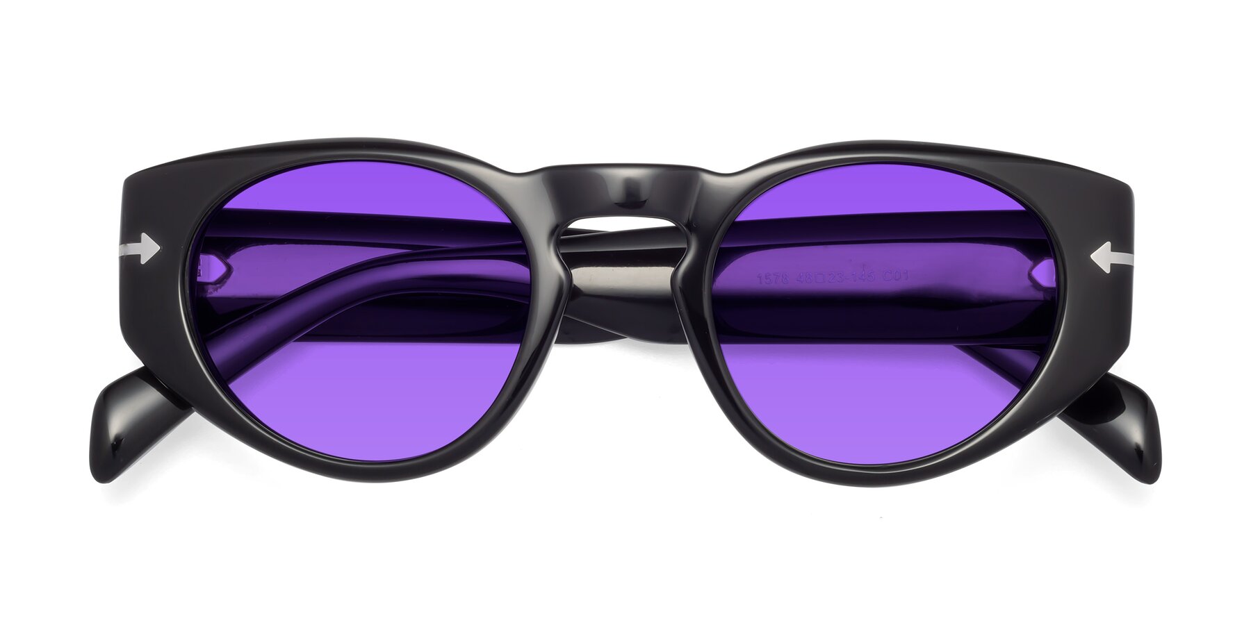 Folded Front of 1578 in Black with Purple Tinted Lenses