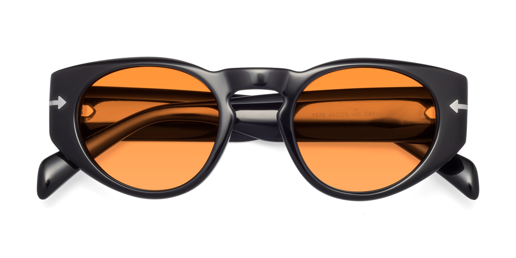 Folded Front of 1578 in Black with Orange Tinted Lenses