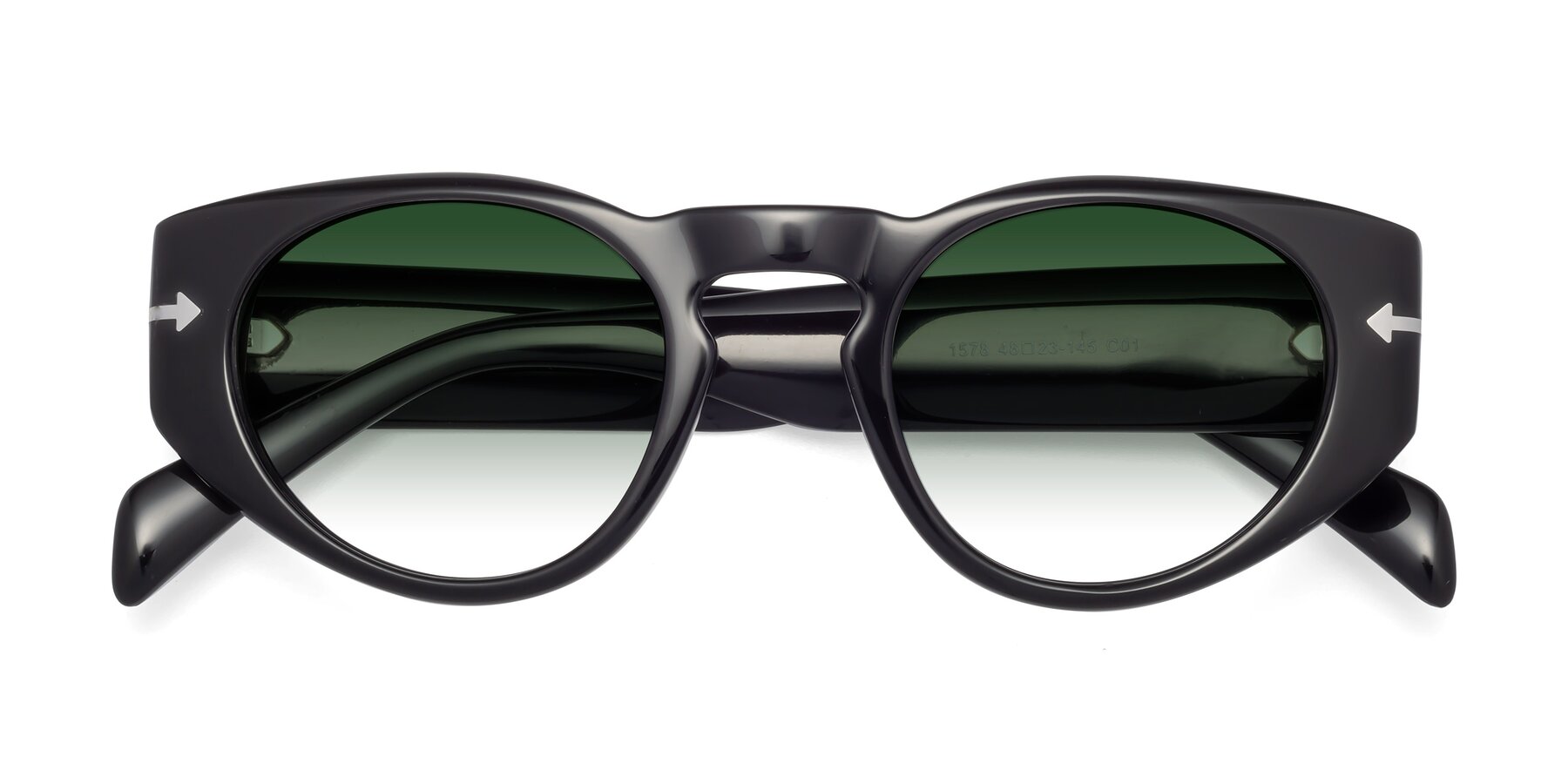 Folded Front of 1578 in Black with Green Gradient Lenses