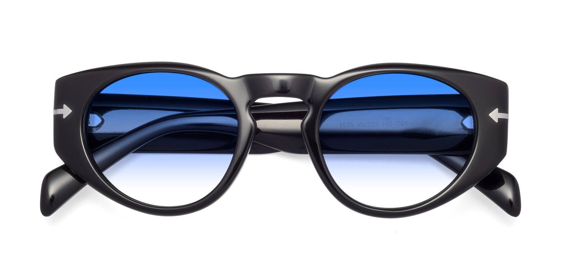 Folded Front of 1578 in Black with Blue Gradient Lenses