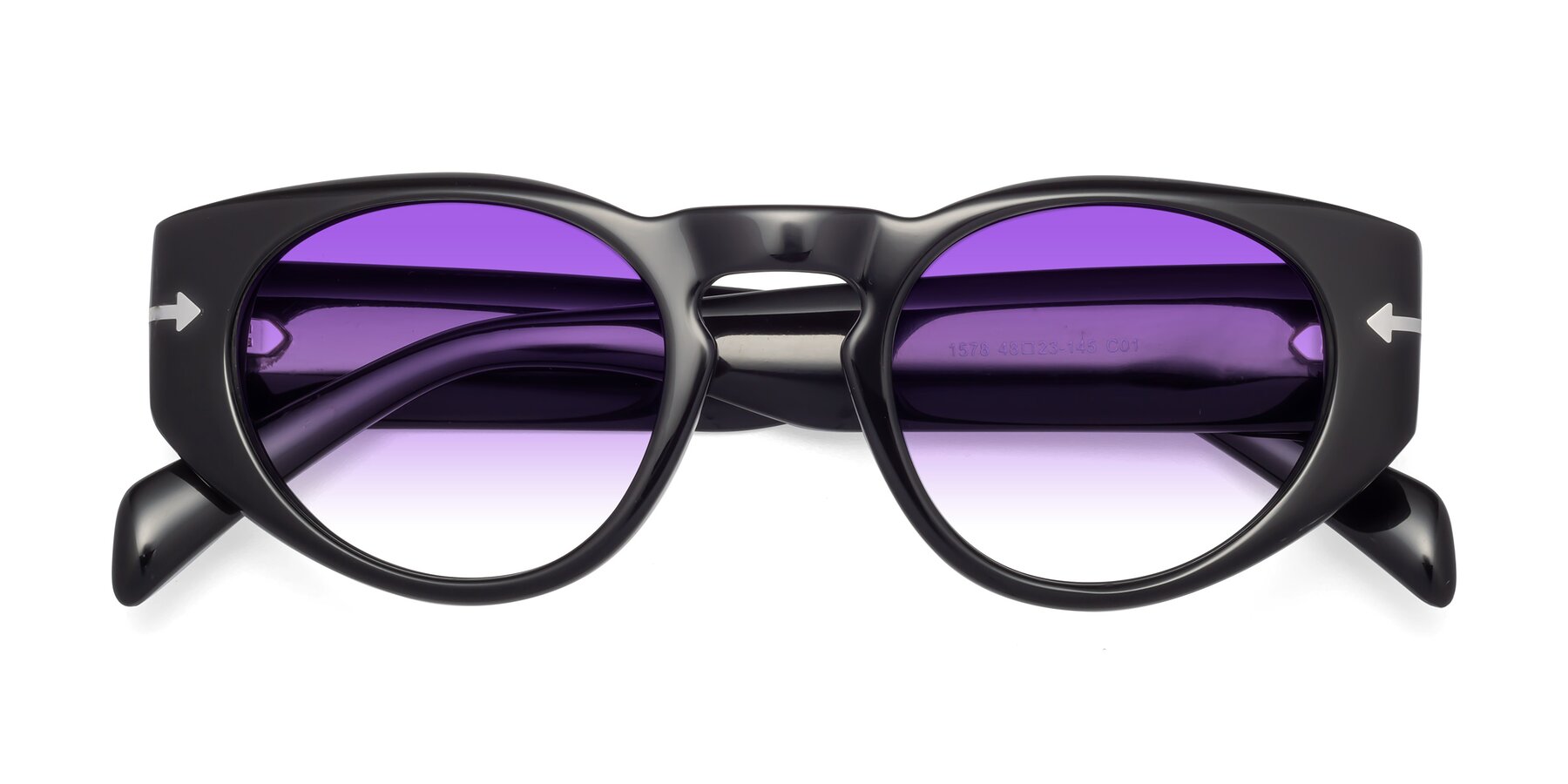 Folded Front of 1578 in Black with Purple Gradient Lenses