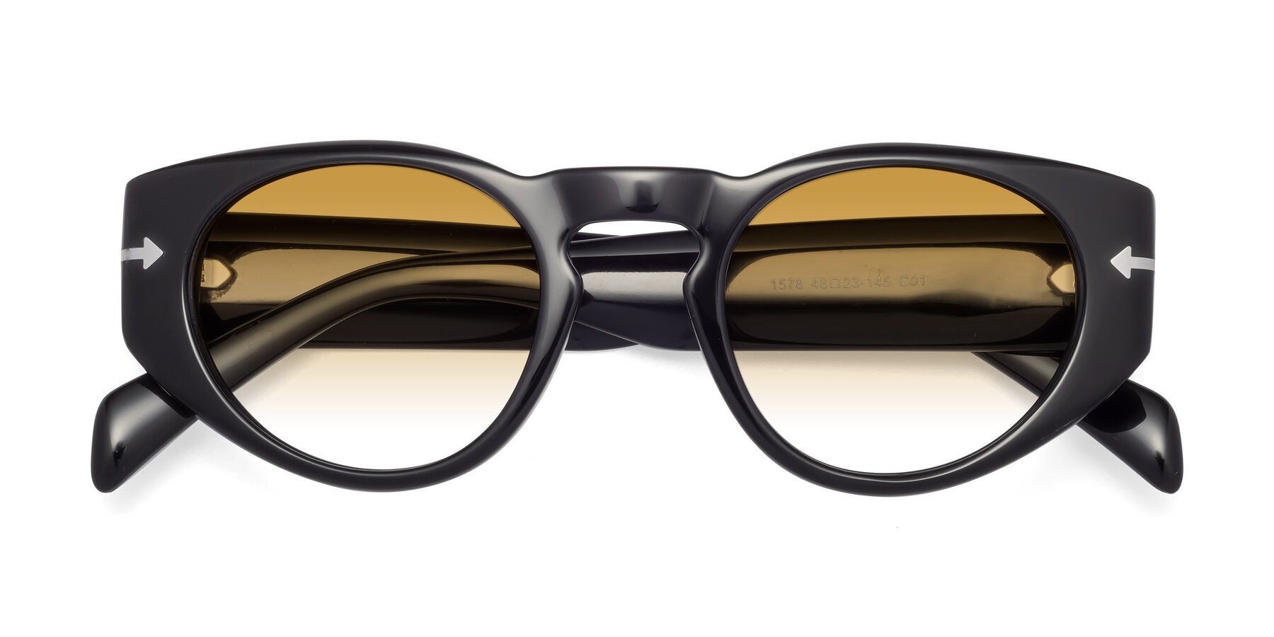 Folded Front of 1578 in Black with Champagne Gradient Lenses