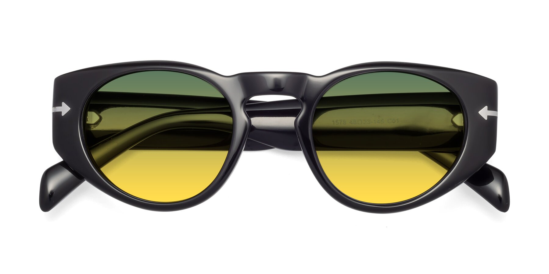 Folded Front of 1578 in Black with Green / Yellow Gradient Lenses