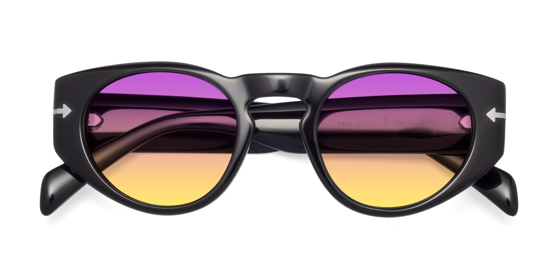 Folded Front of 1578 in Black with Purple / Yellow Gradient Lenses