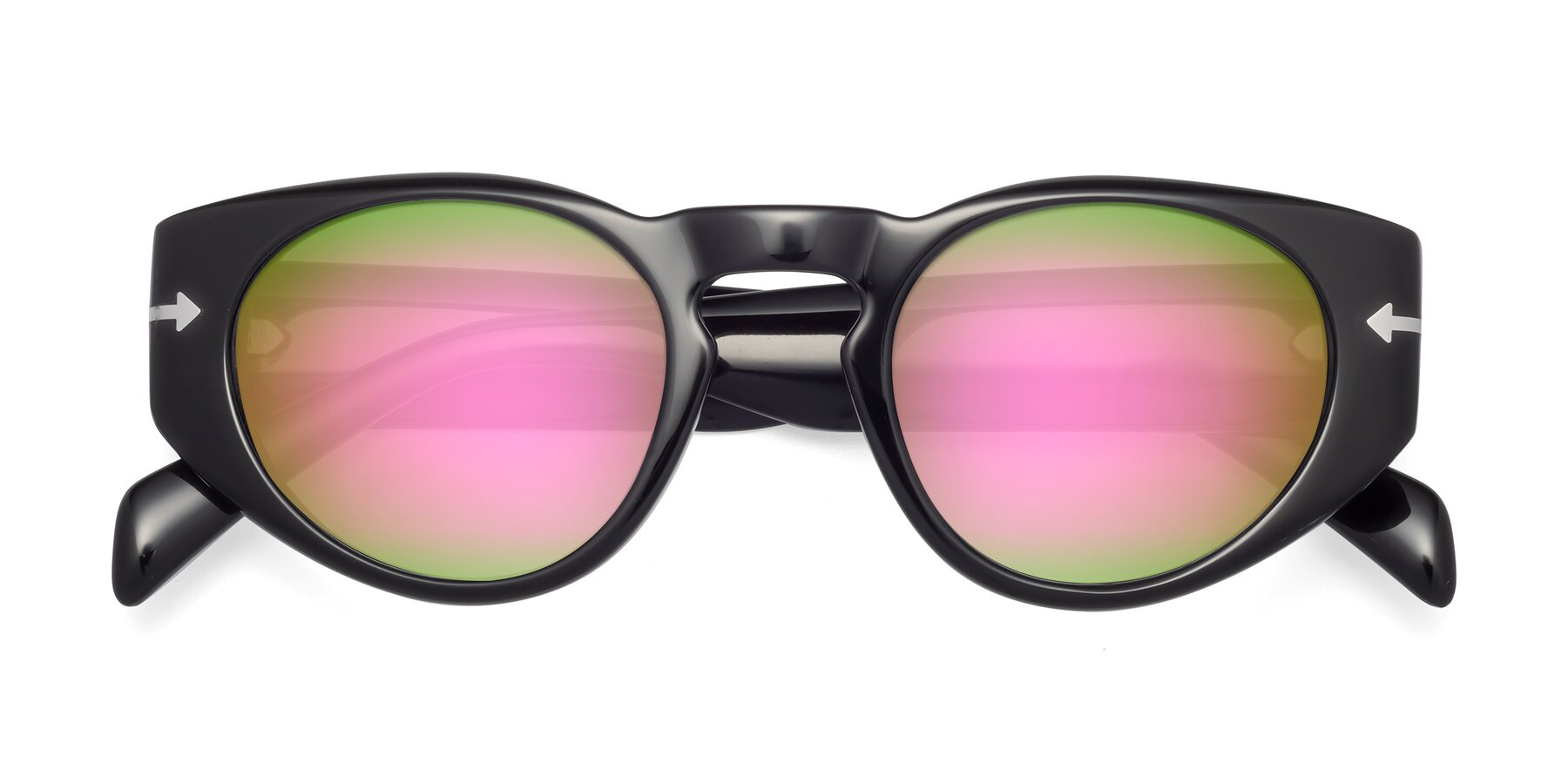 Folded Front of 1578 in Black with Pink Mirrored Lenses