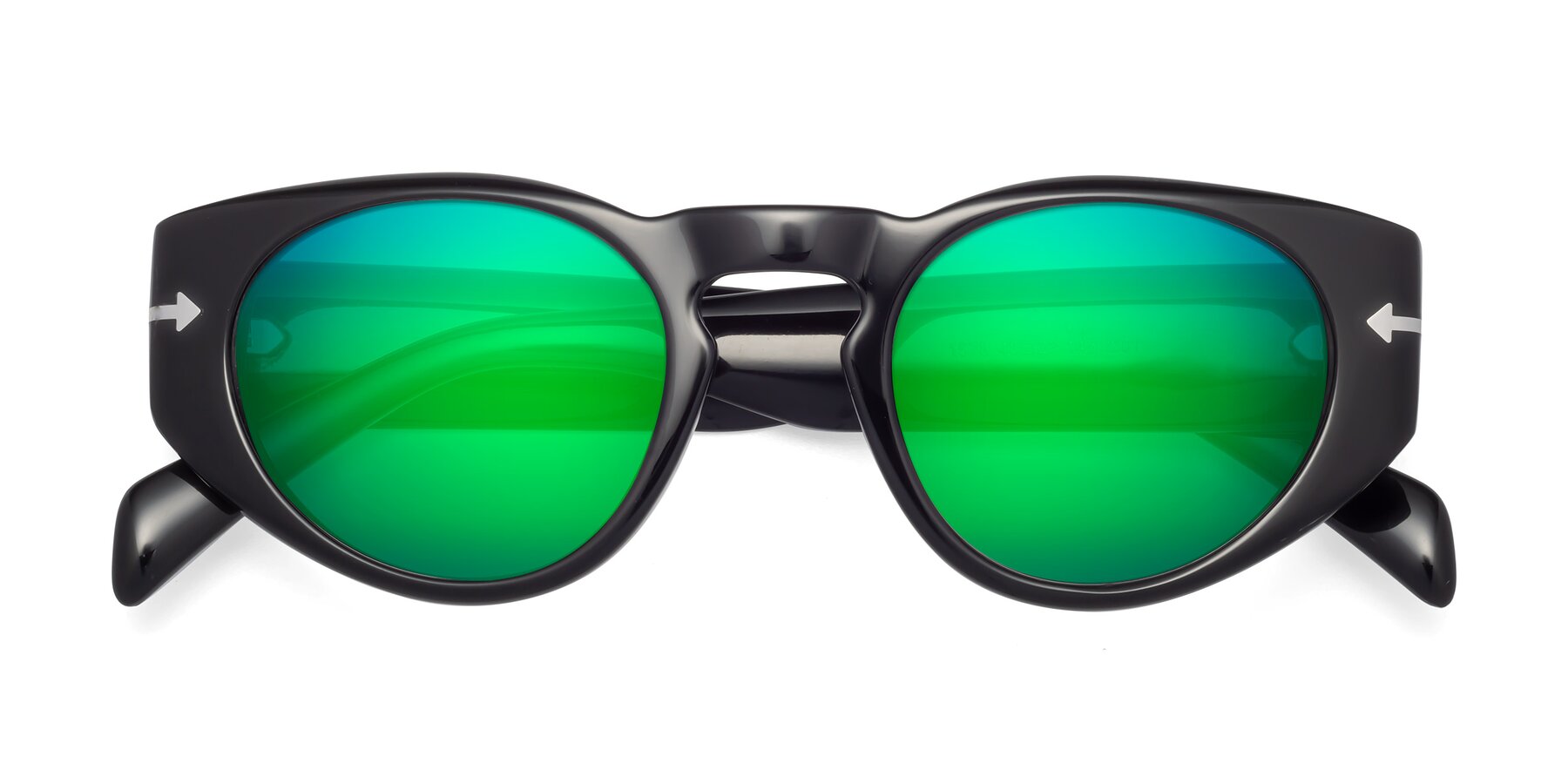 Folded Front of 1578 in Black with Green Mirrored Lenses