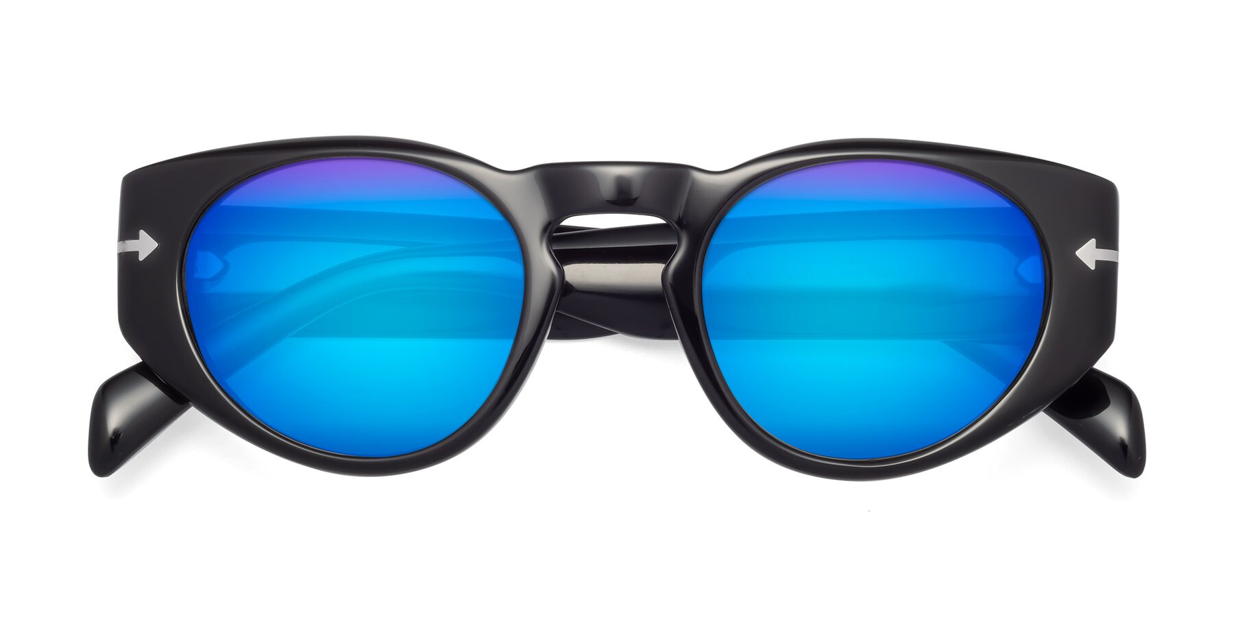 Folded Front of 1578 in Black with Blue Mirrored Lenses