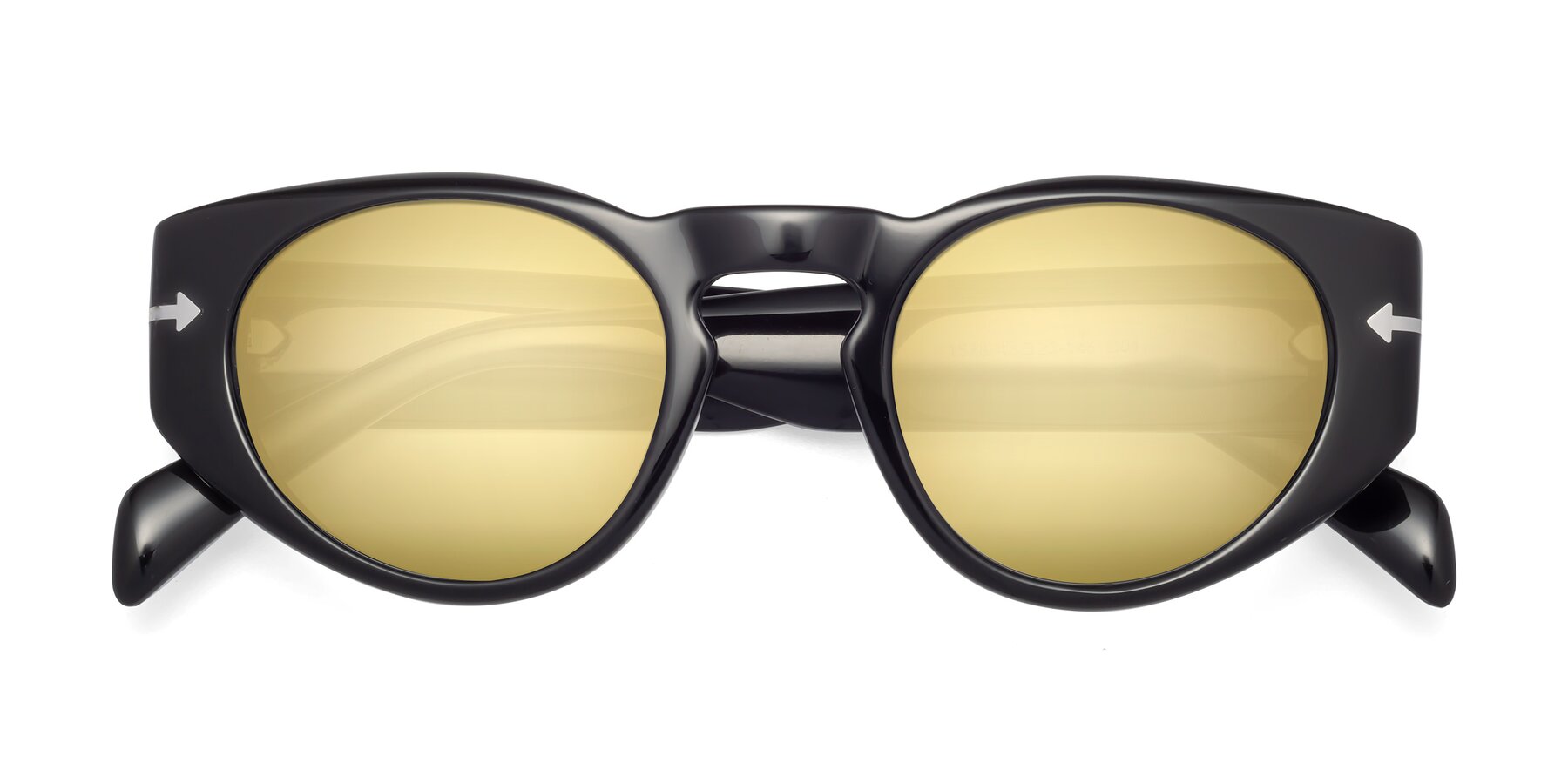 Folded Front of 1578 in Black with Gold Mirrored Lenses