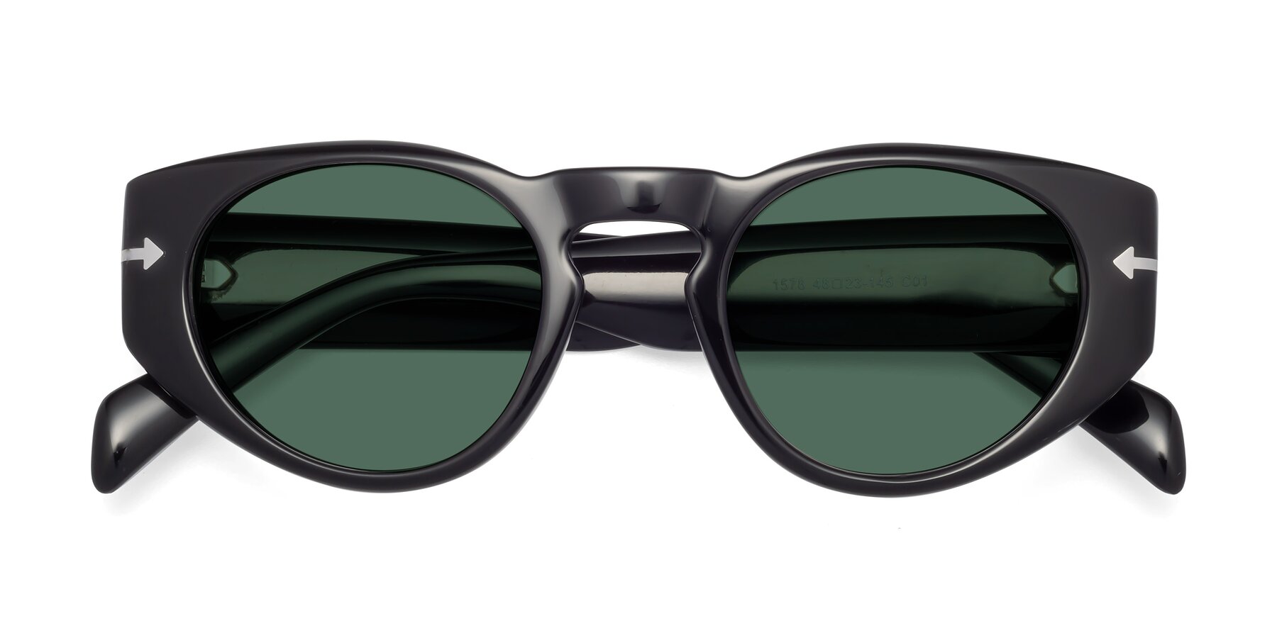 Folded Front of 1578 in Black with Green Polarized Lenses