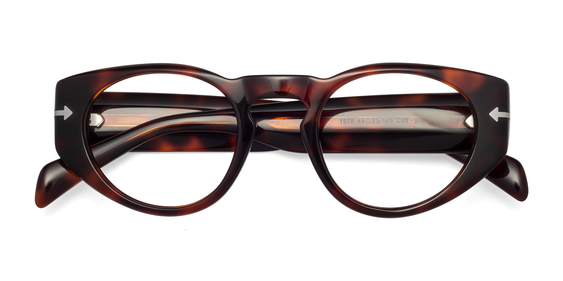 Folded Front of 1578 in Tortoise with Clear Reading Eyeglass Lenses