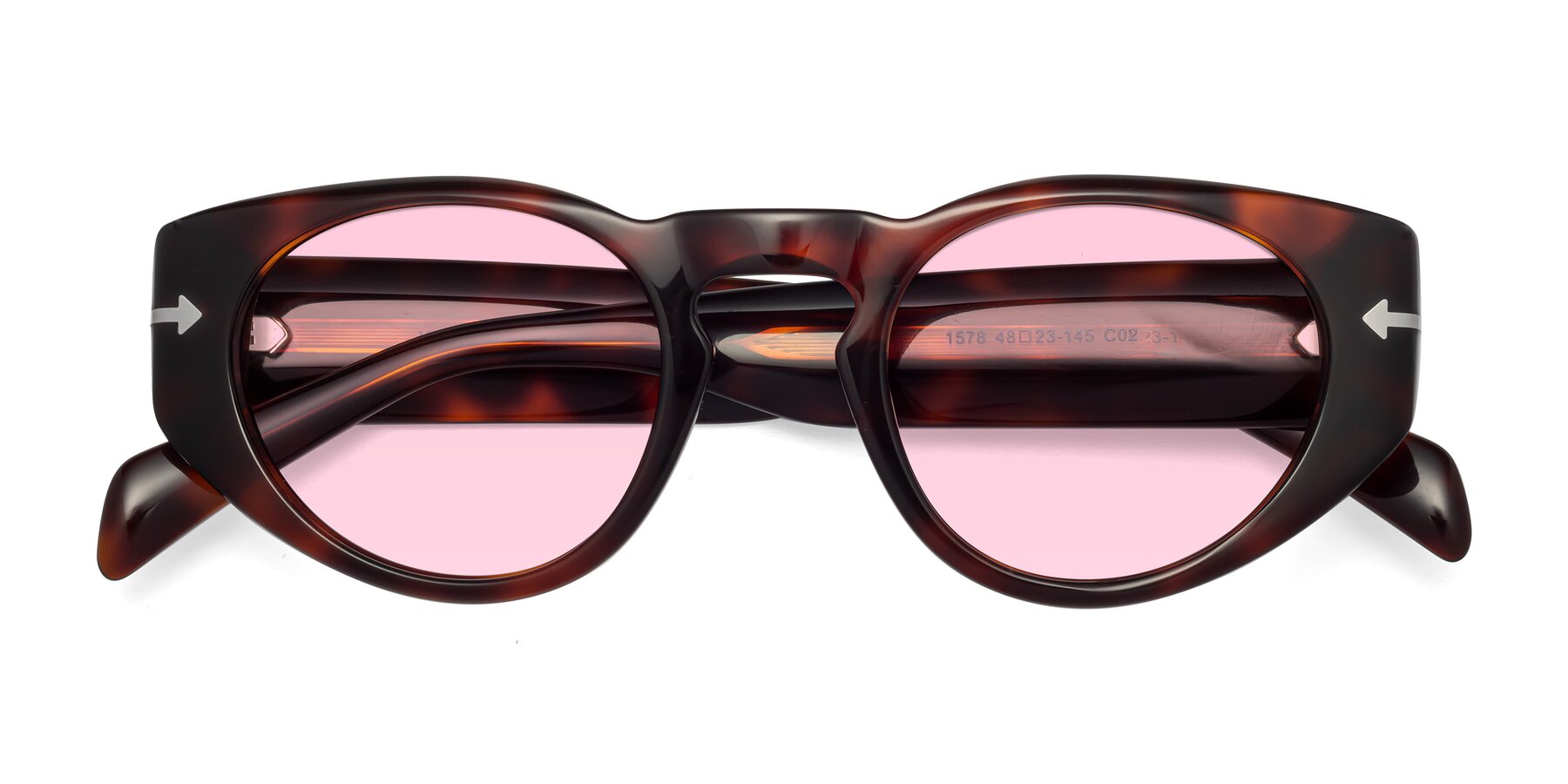 Folded Front of 1578 in Tortoise with Light Pink Tinted Lenses