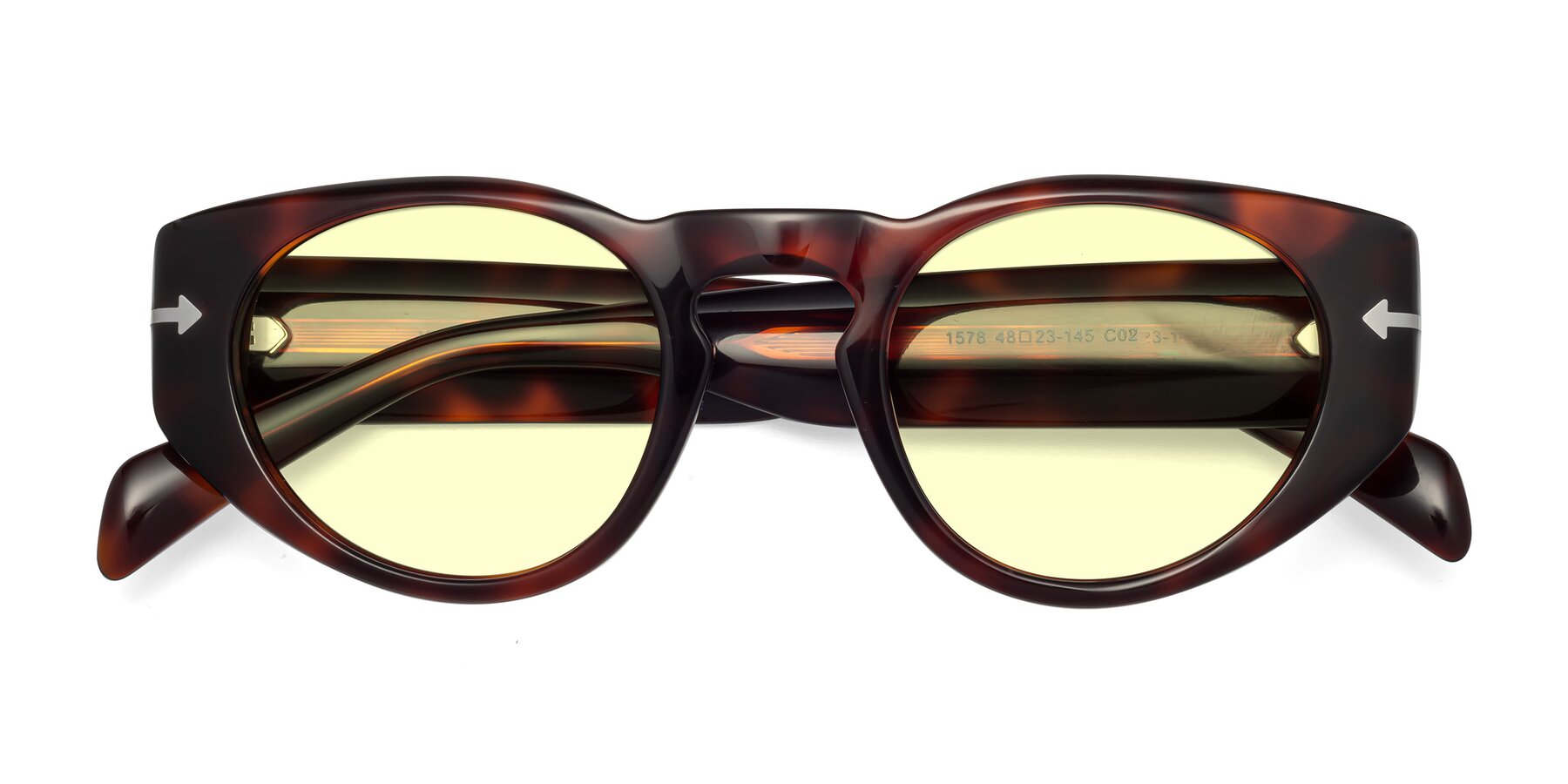 Folded Front of 1578 in Tortoise with Light Yellow Tinted Lenses