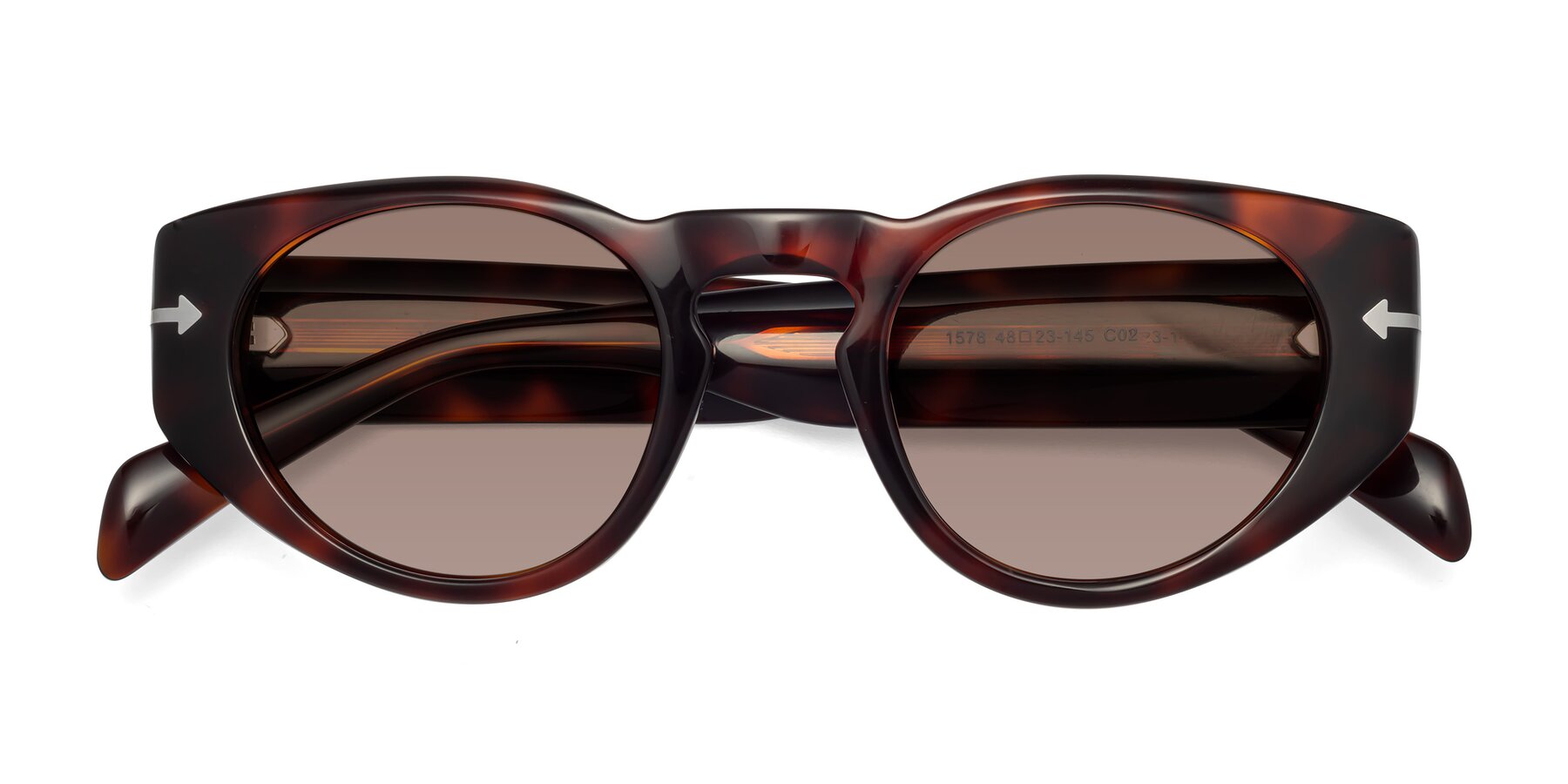 Folded Front of 1578 in Tortoise with Medium Brown Tinted Lenses