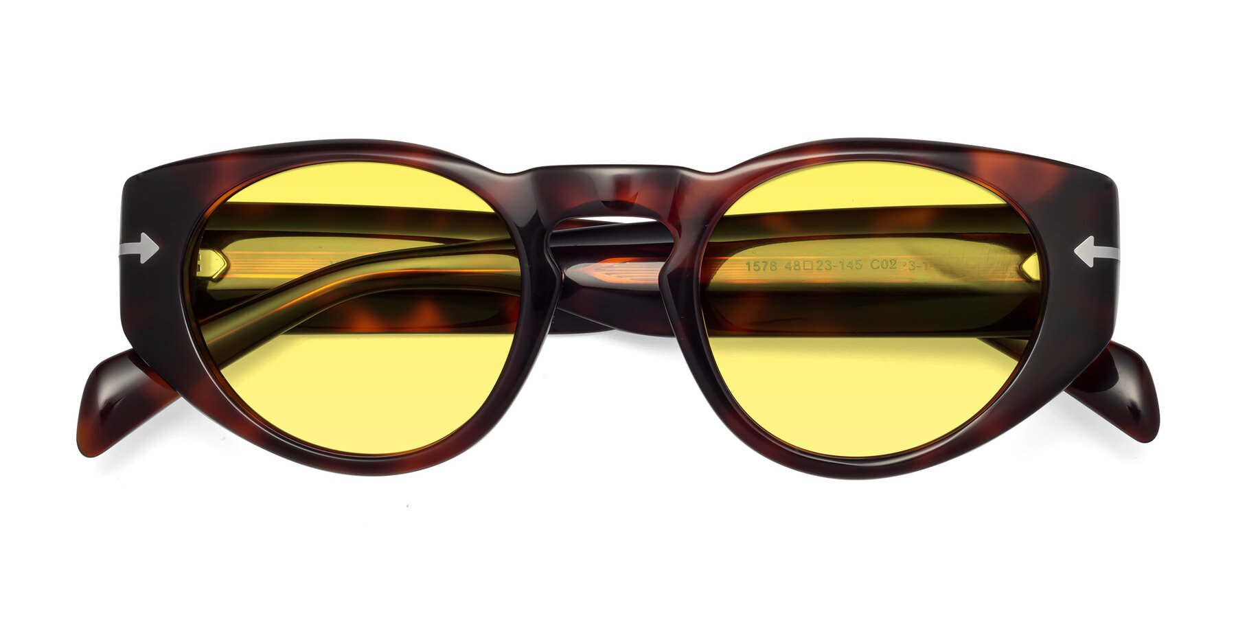 Folded Front of 1578 in Tortoise with Medium Yellow Tinted Lenses