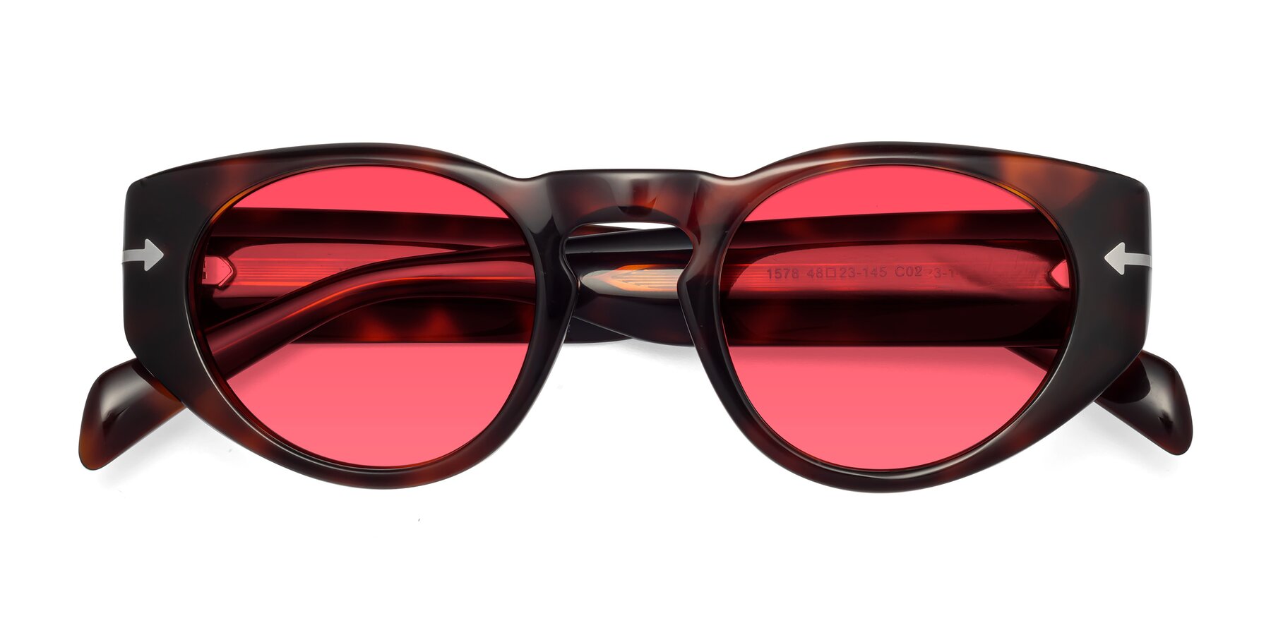 Folded Front of 1578 in Tortoise with Red Tinted Lenses