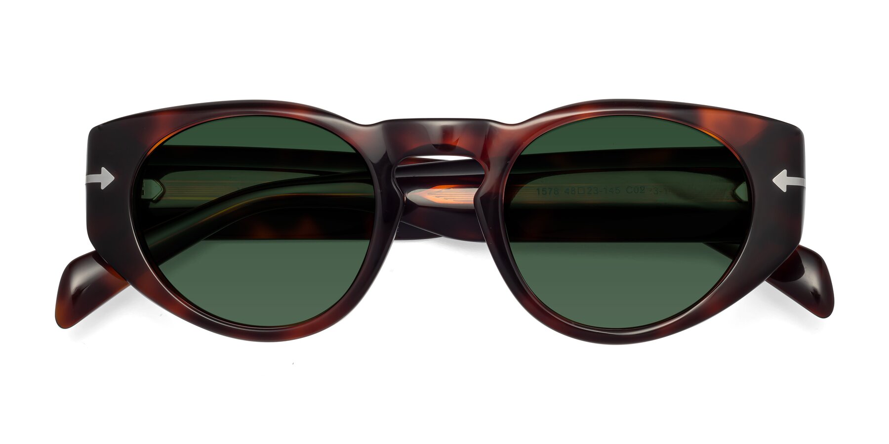 Folded Front of 1578 in Tortoise with Green Tinted Lenses