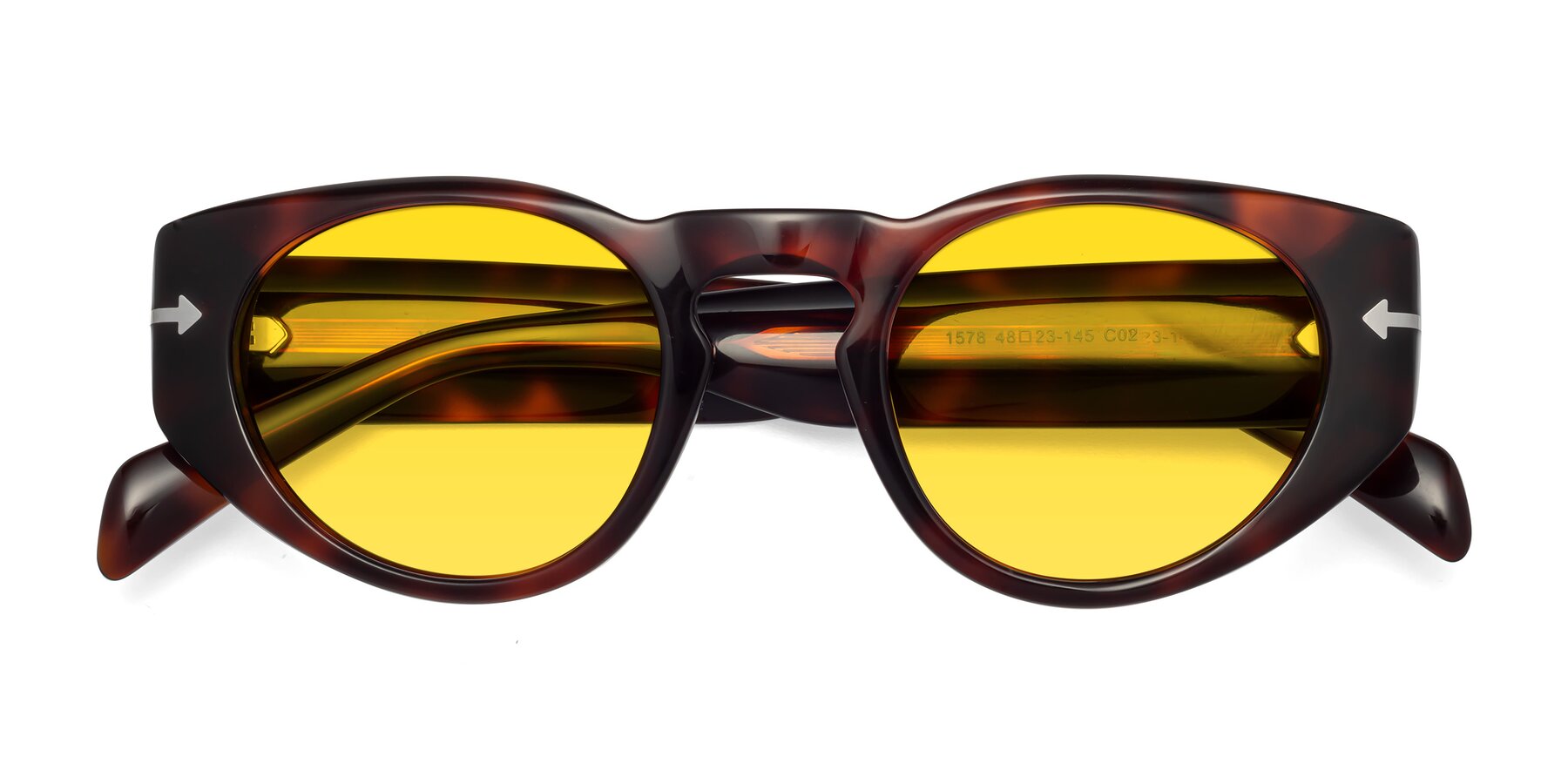 Folded Front of 1578 in Tortoise with Yellow Tinted Lenses
