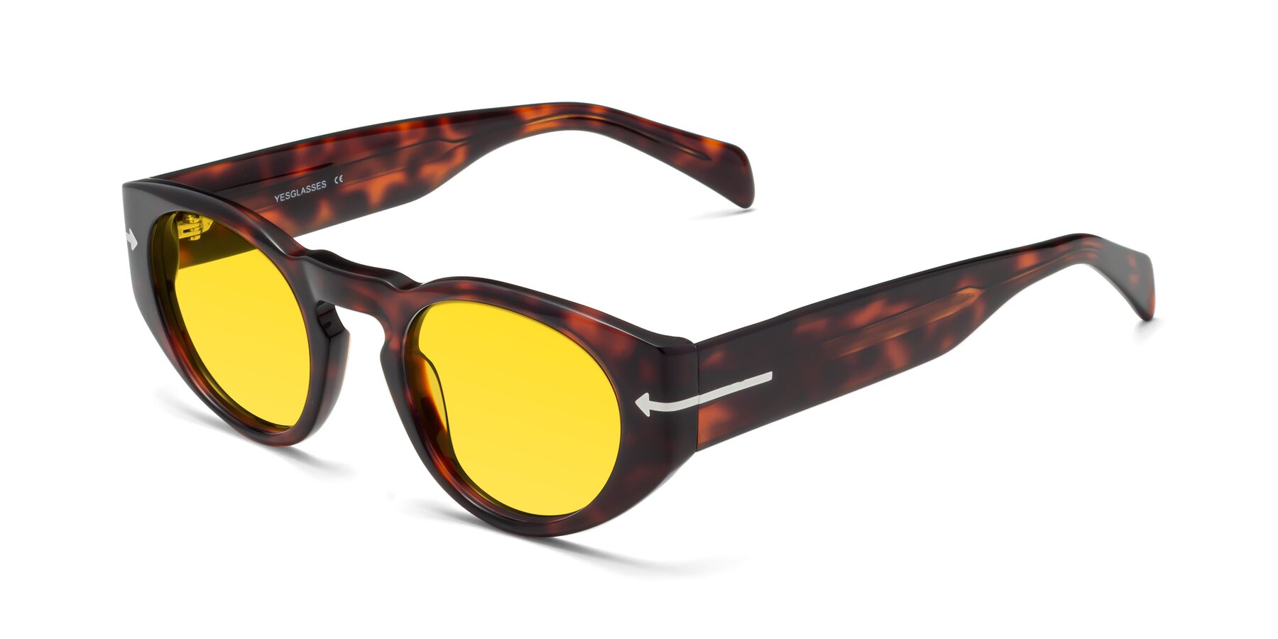 Tortoise Thick Geek-Chic Geometric Tinted Sunglasses with Medium Yellow Sunwear Lenses