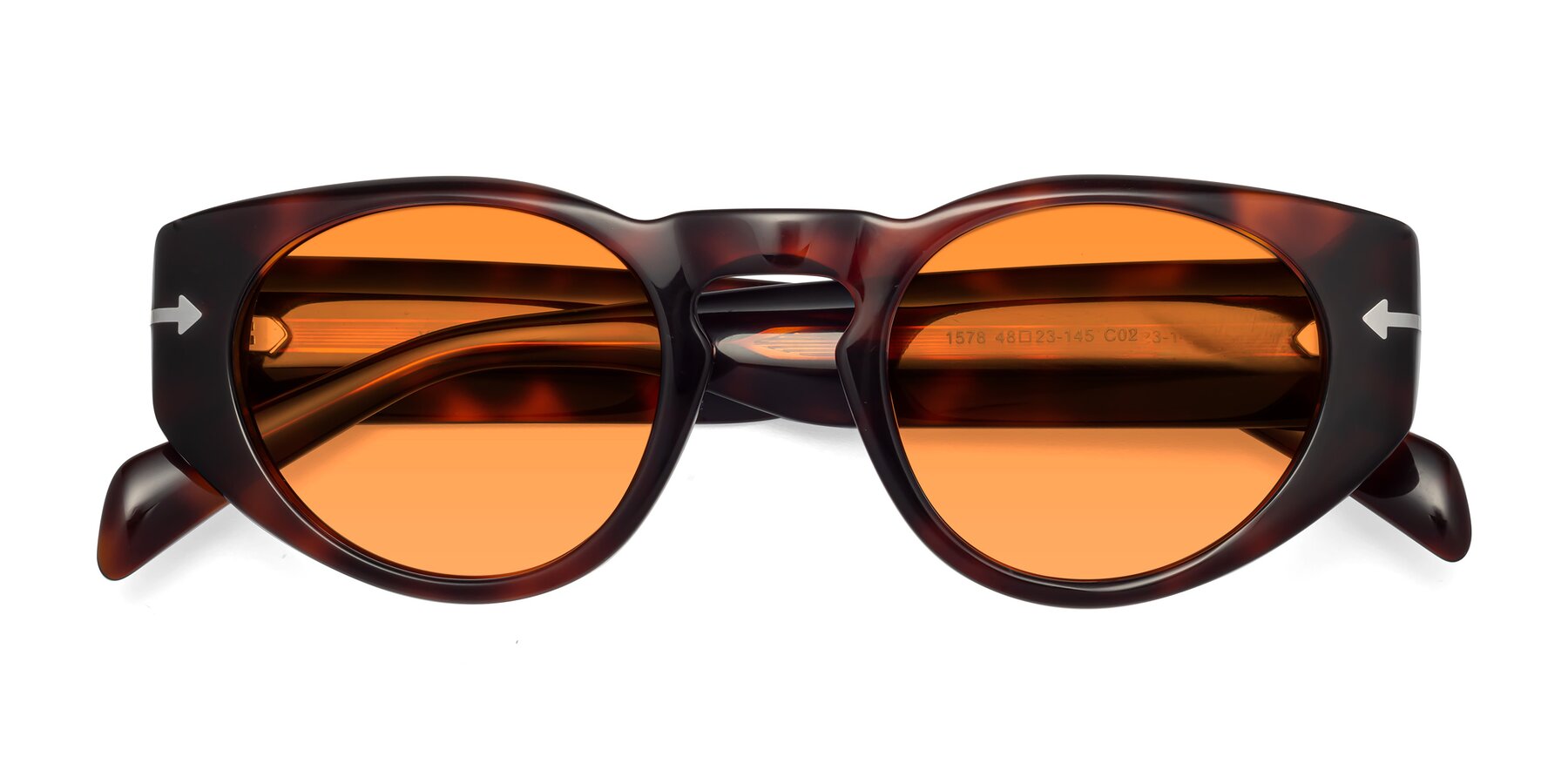 Folded Front of 1578 in Tortoise with Orange Tinted Lenses