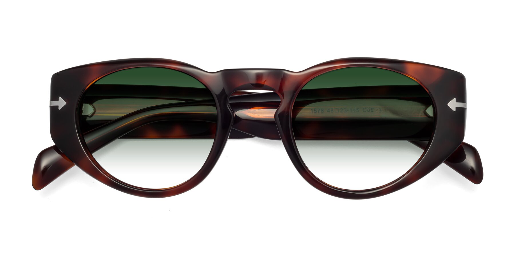 Folded Front of 1578 in Tortoise with Green Gradient Lenses