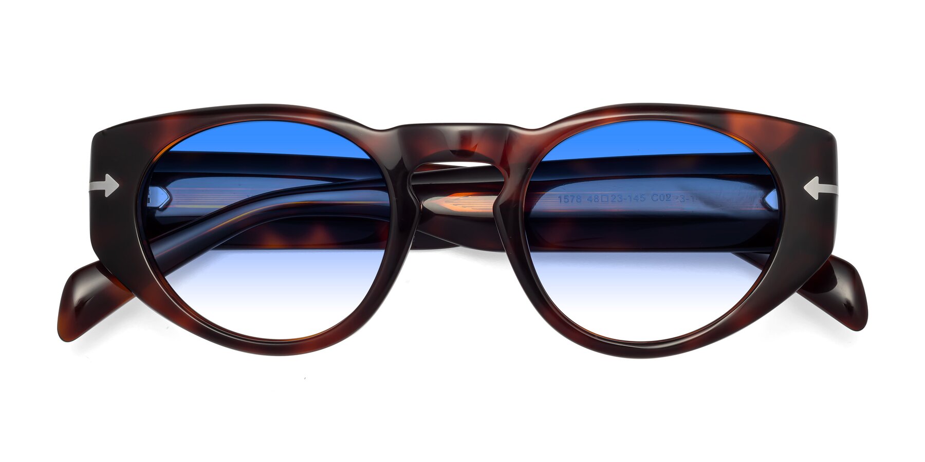 Folded Front of 1578 in Tortoise with Blue Gradient Lenses