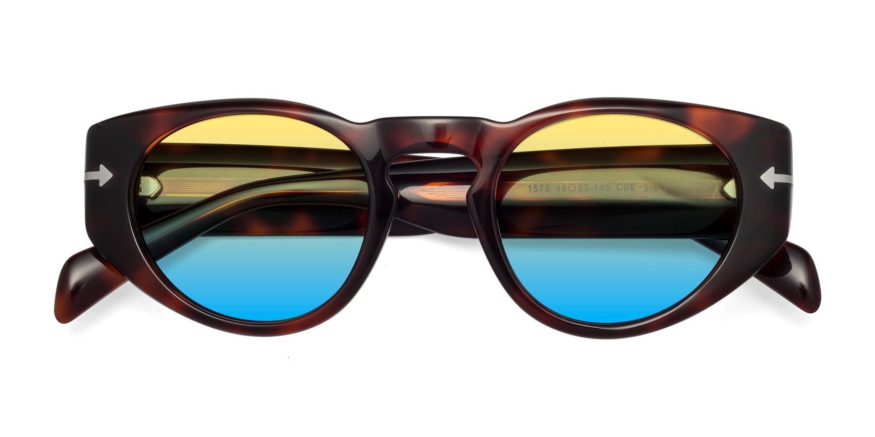 Folded Front of 1578 in Tortoise with Yellow / Blue Gradient Lenses