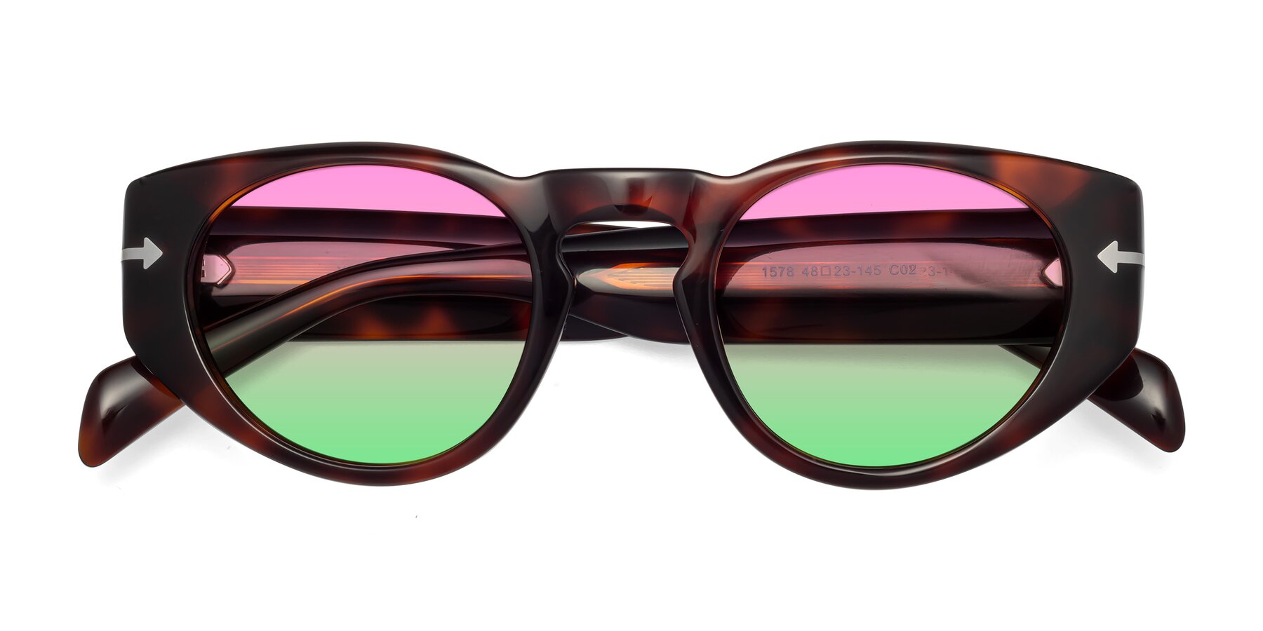 Folded Front of 1578 in Tortoise with Pink / Green Gradient Lenses
