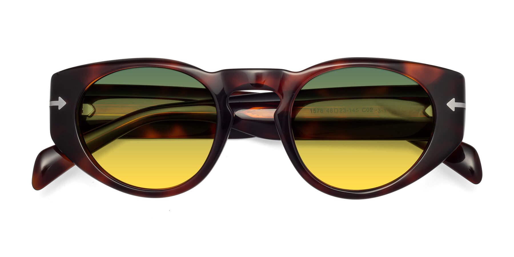 Folded Front of 1578 in Tortoise with Green / Yellow Gradient Lenses