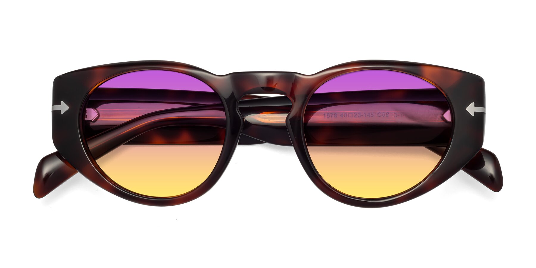 Folded Front of 1578 in Tortoise with Purple / Yellow Gradient Lenses