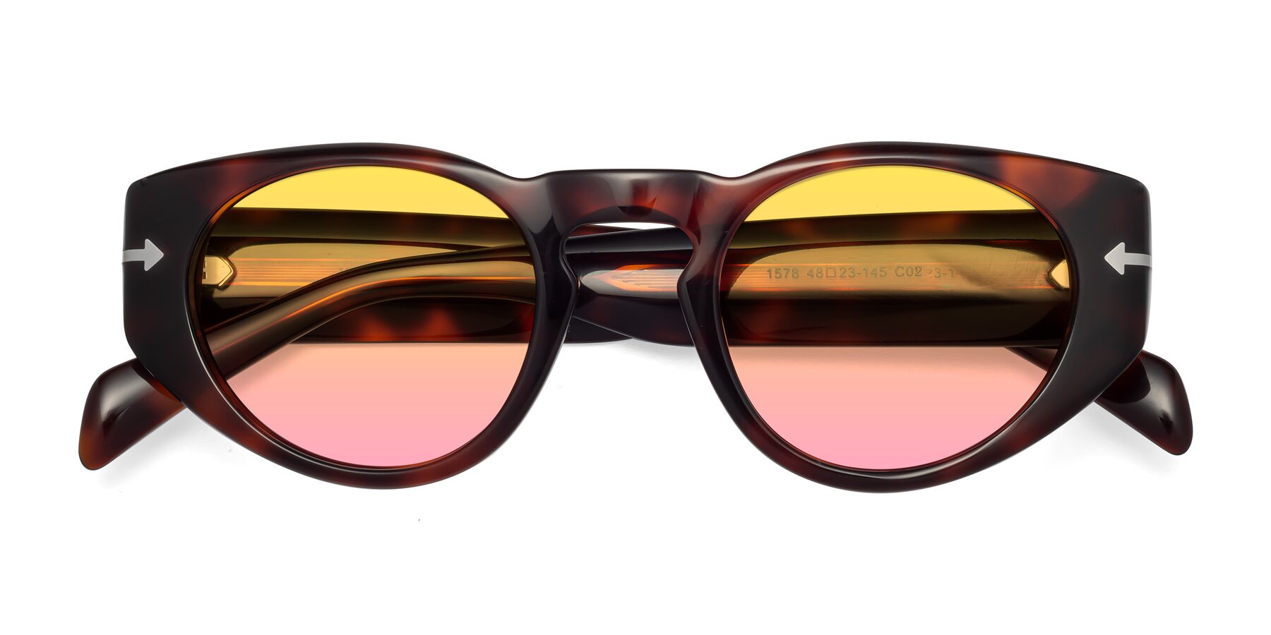 Folded Front of 1578 in Tortoise with Yellow / Pink Gradient Lenses