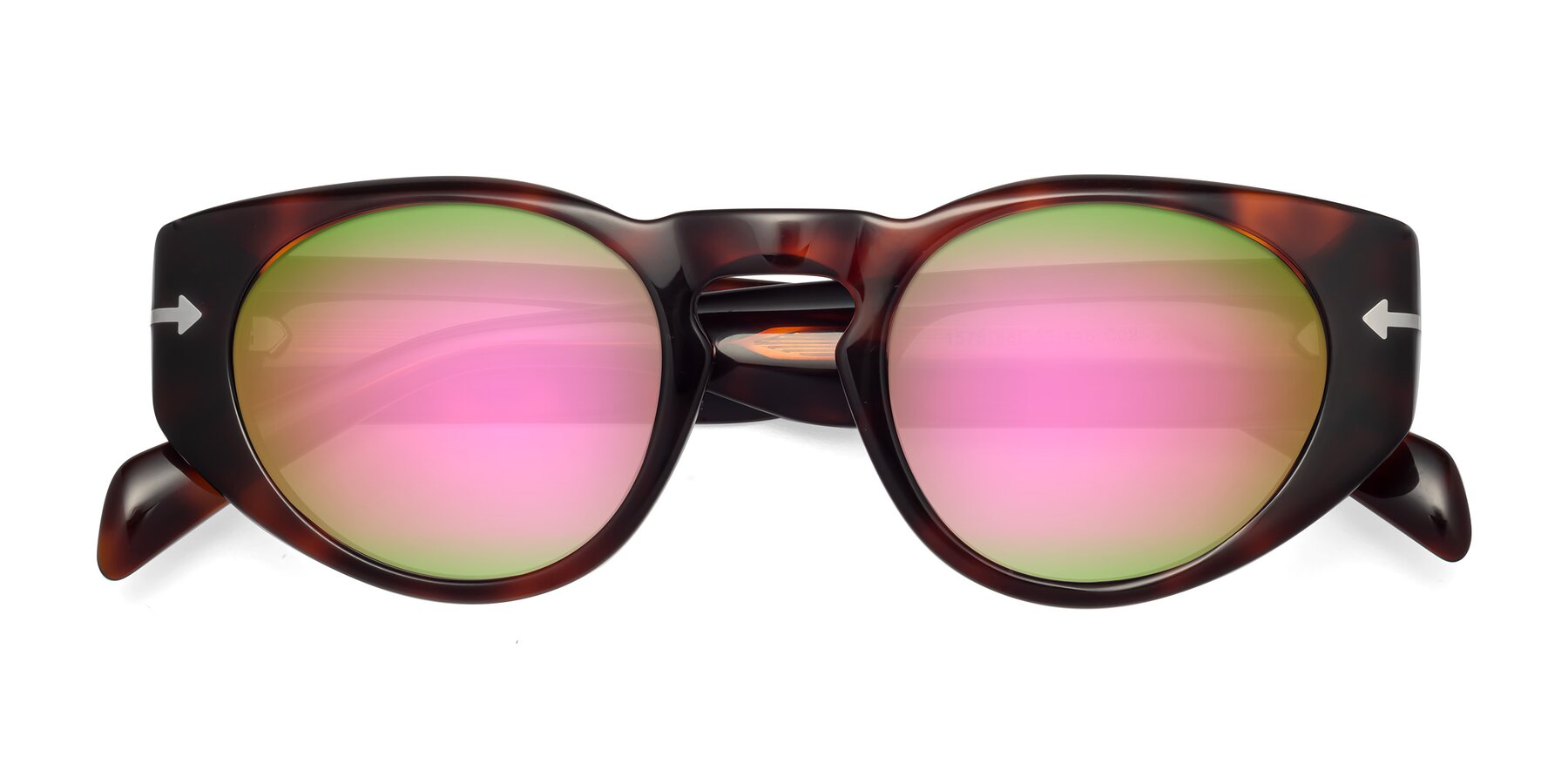 Folded Front of 1578 in Tortoise with Pink Mirrored Lenses