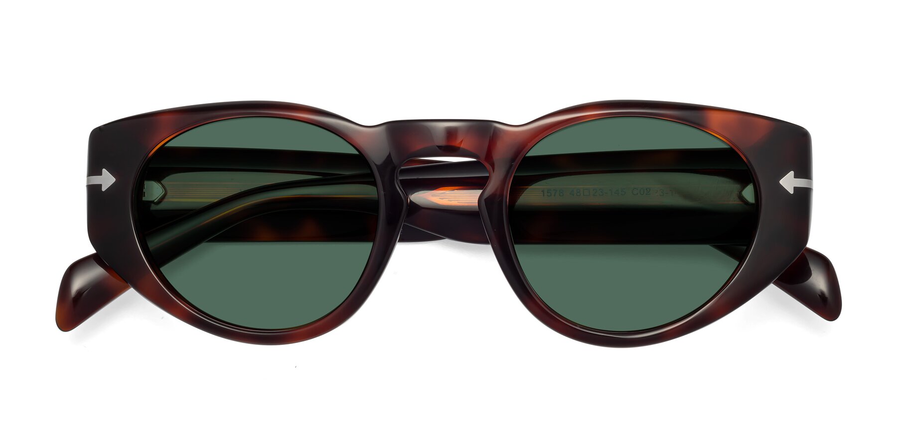 Folded Front of 1578 in Tortoise with Green Polarized Lenses