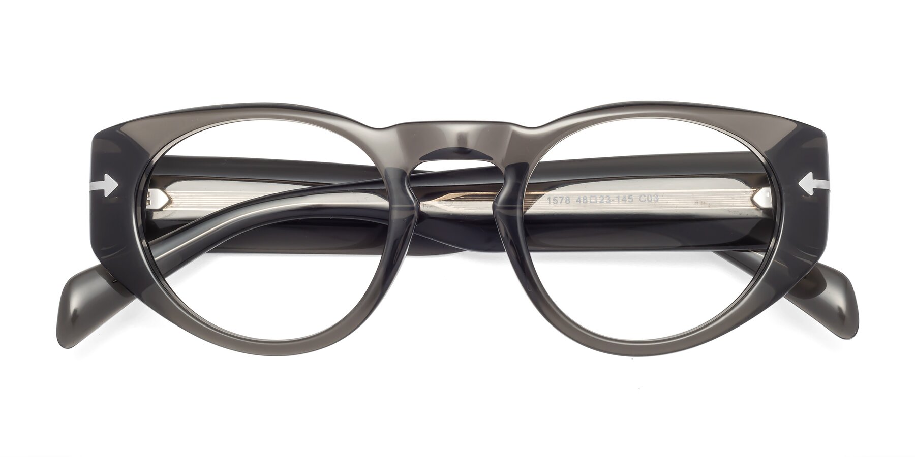 Folded Front of 1578 in Gray with Clear Blue Light Blocking Lenses
