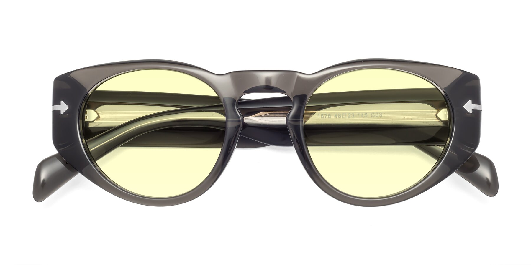 Translucent Gray Thick Geek-Chic Geometric Tinted Sunglasses with Light Yellow Sunwear Lenses
