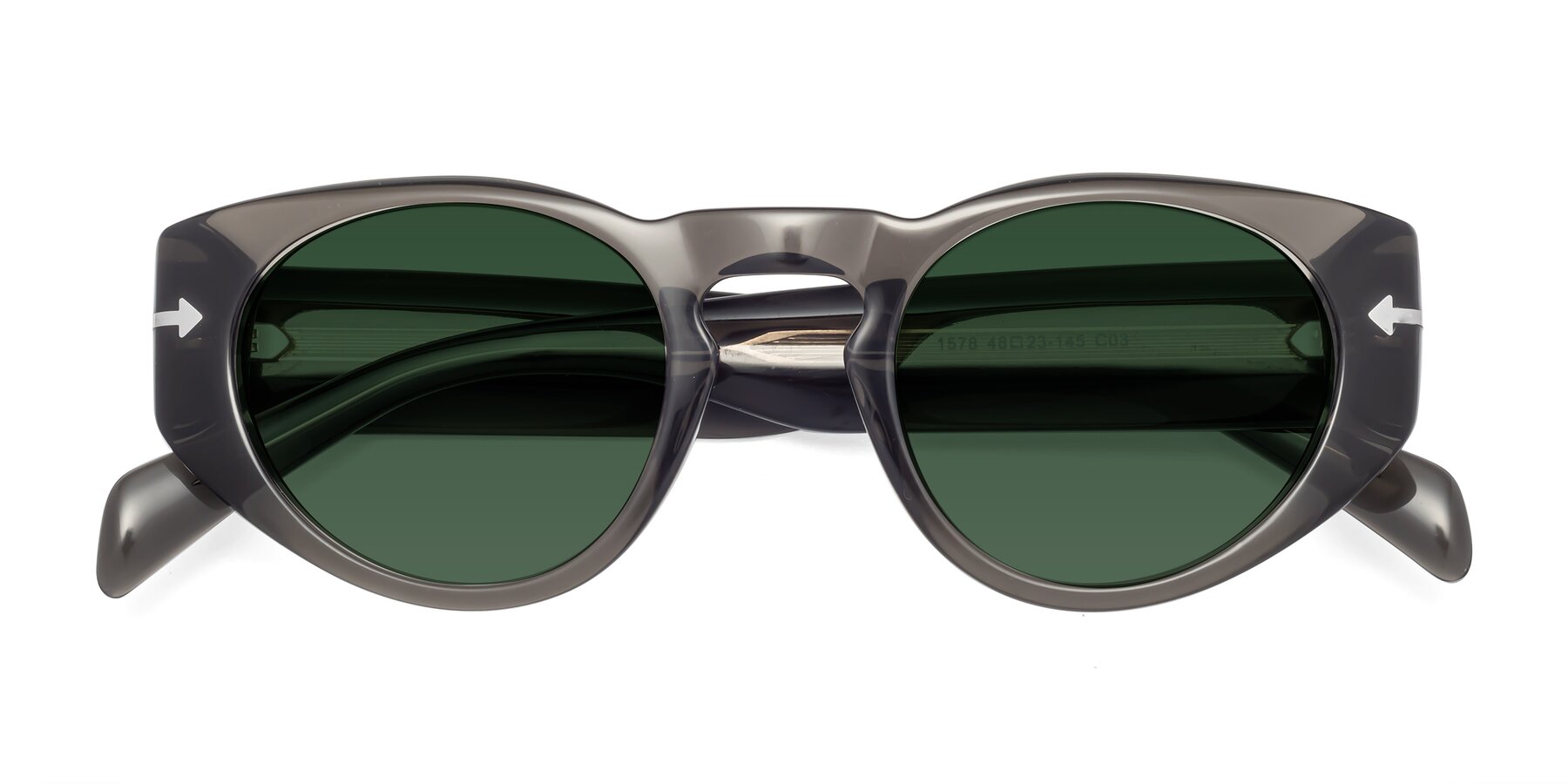 Folded Front of 1578 in Gray with Green Tinted Lenses