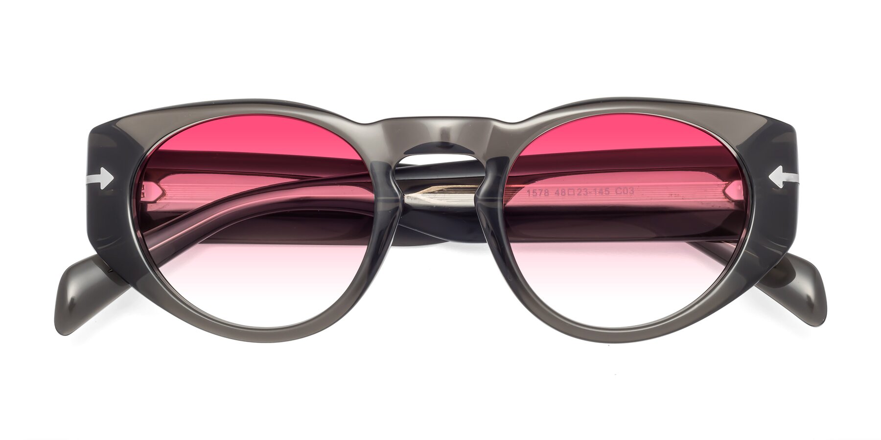 Folded Front of 1578 in Gray with Pink Gradient Lenses