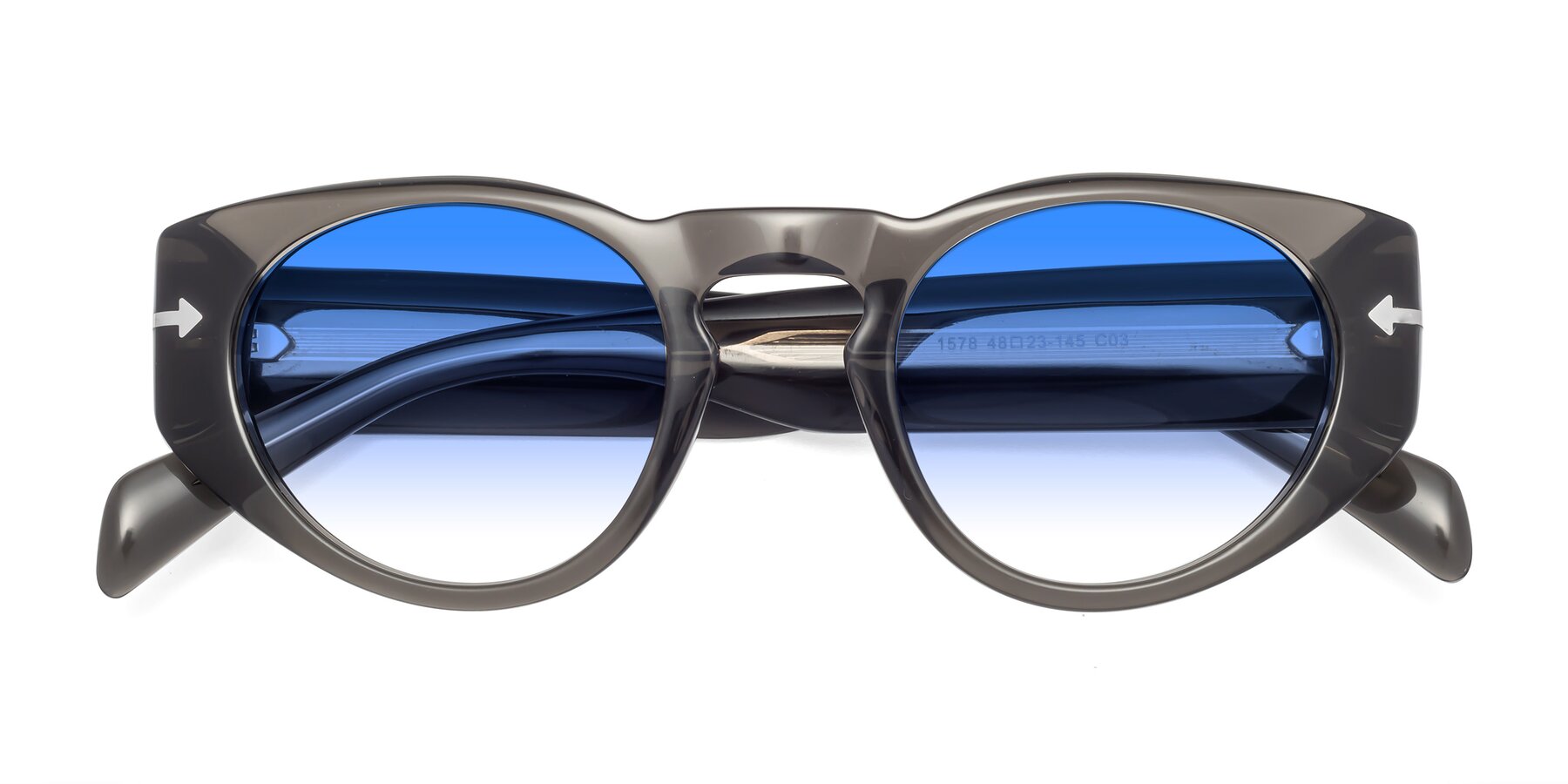 Folded Front of 1578 in Gray with Blue Gradient Lenses