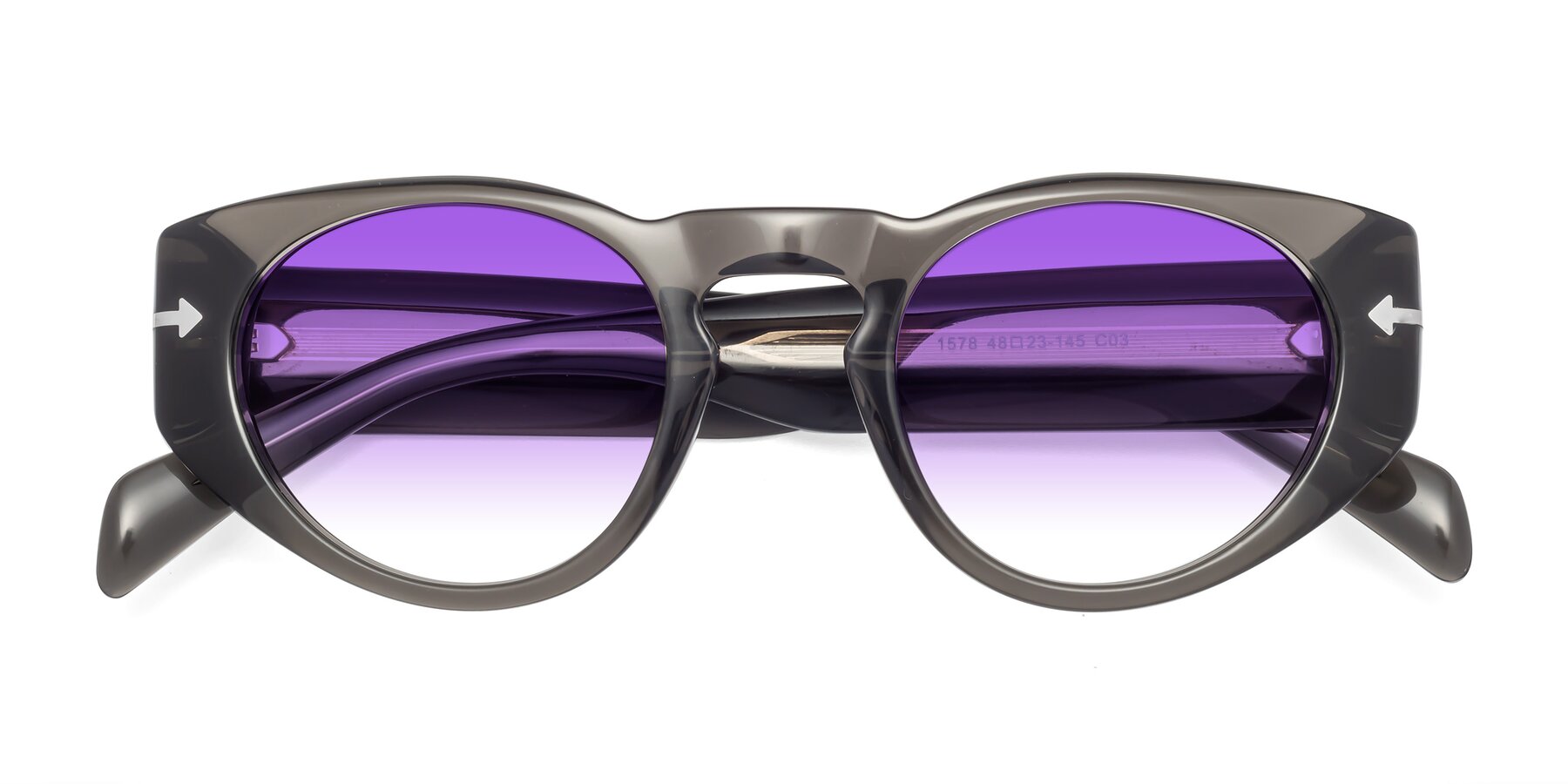 Folded Front of 1578 in Gray with Purple Gradient Lenses