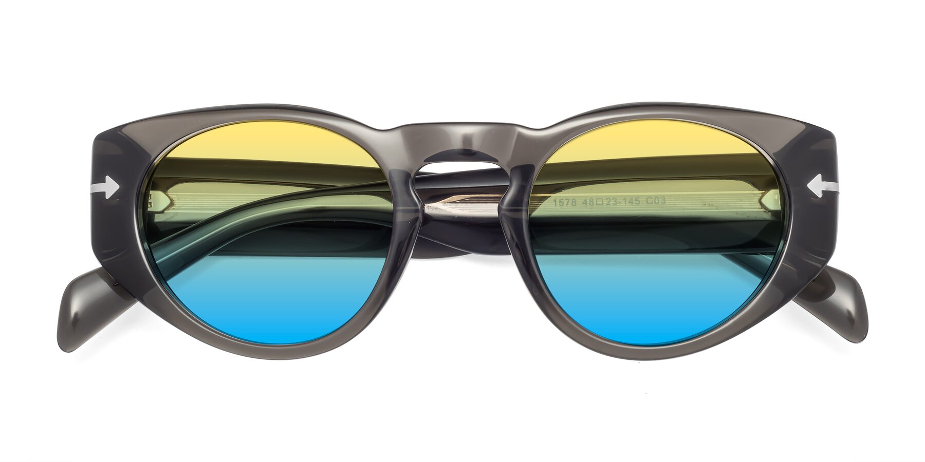 Folded Front of 1578 in Gray with Yellow / Blue Gradient Lenses