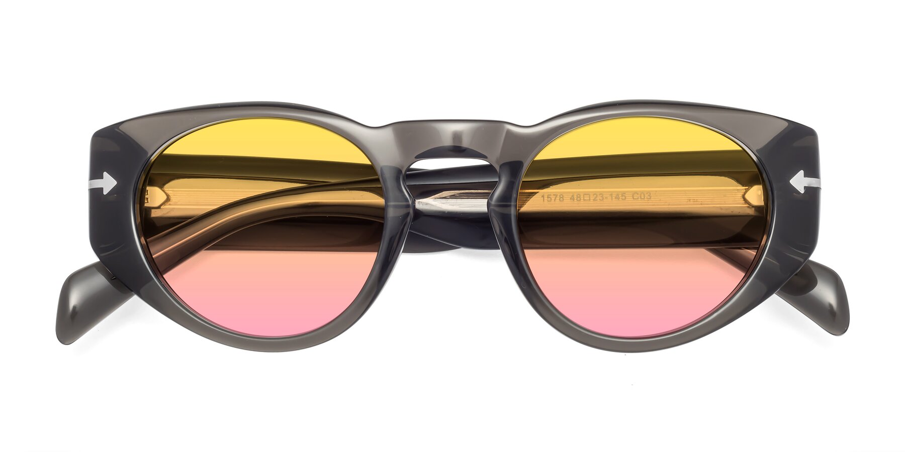 Folded Front of 1578 in Gray with Yellow / Pink Gradient Lenses