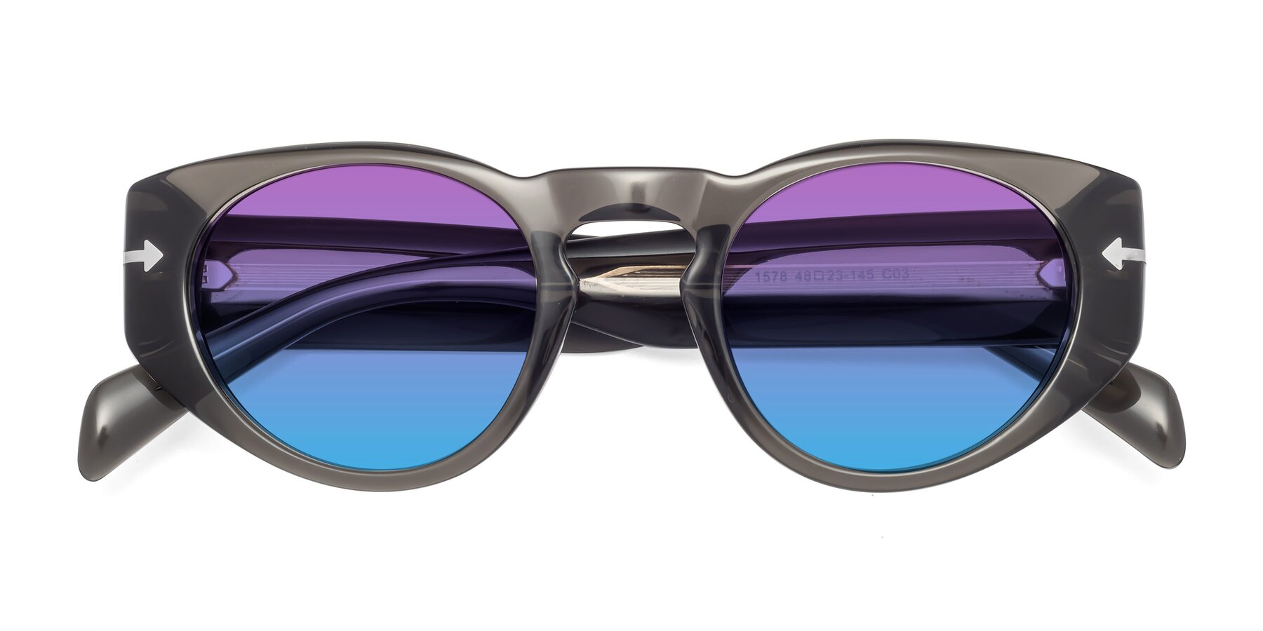 Folded Front of 1578 in Gray with Purple / Blue Gradient Lenses