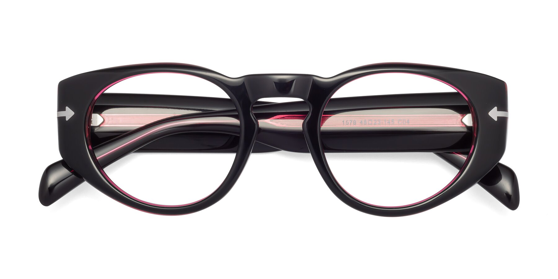 Folded Front of 1578 in Black-Wine with Clear Eyeglass Lenses