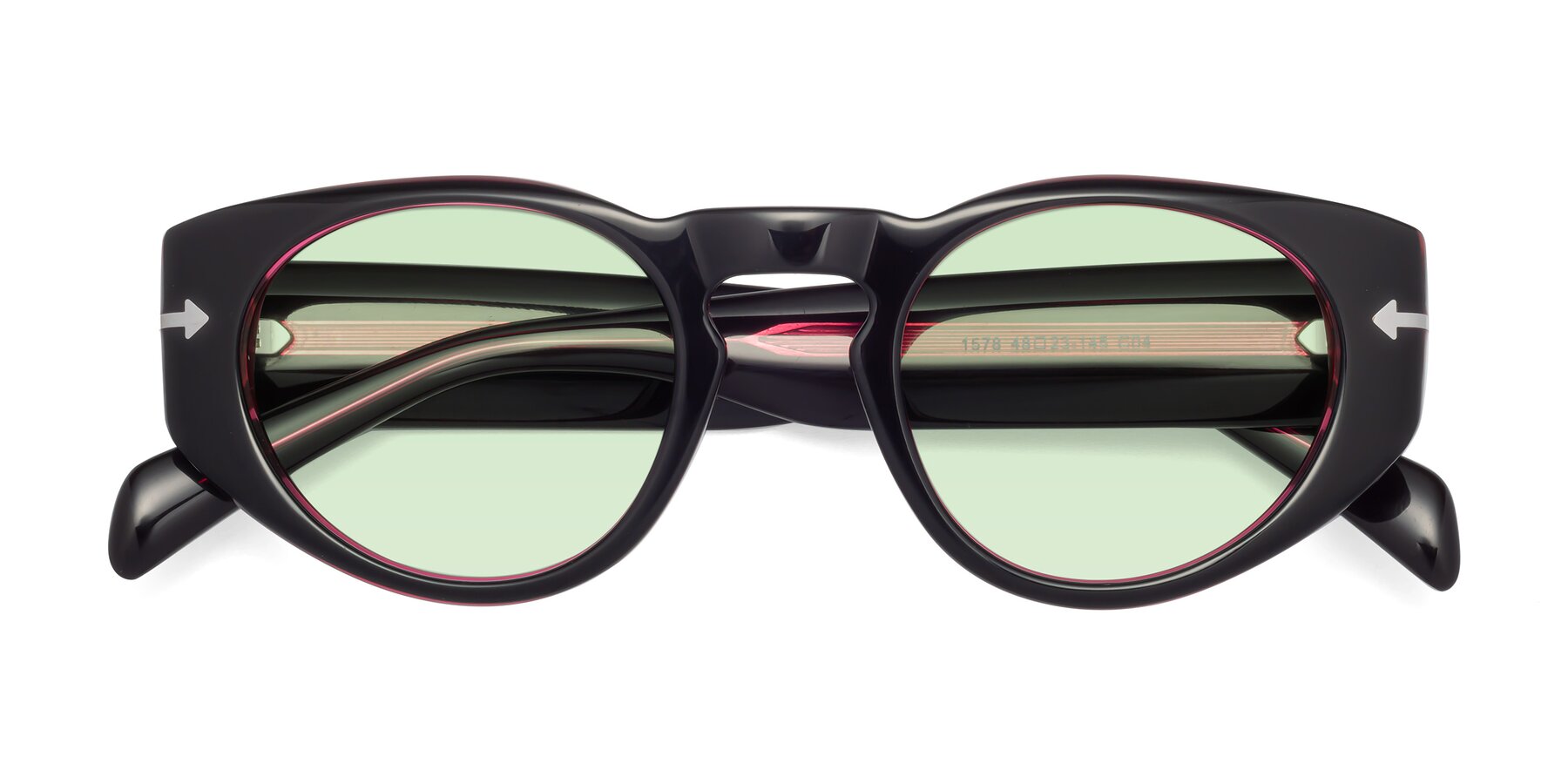Folded Front of 1578 in Black-Wine with Light Green Tinted Lenses