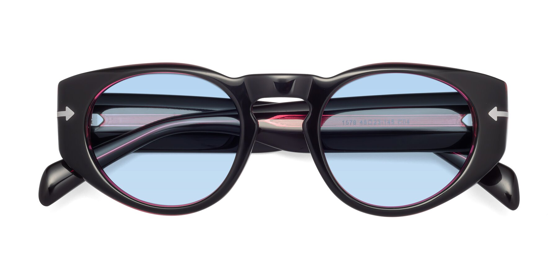 Folded Front of 1578 in Black-Wine with Light Blue Tinted Lenses