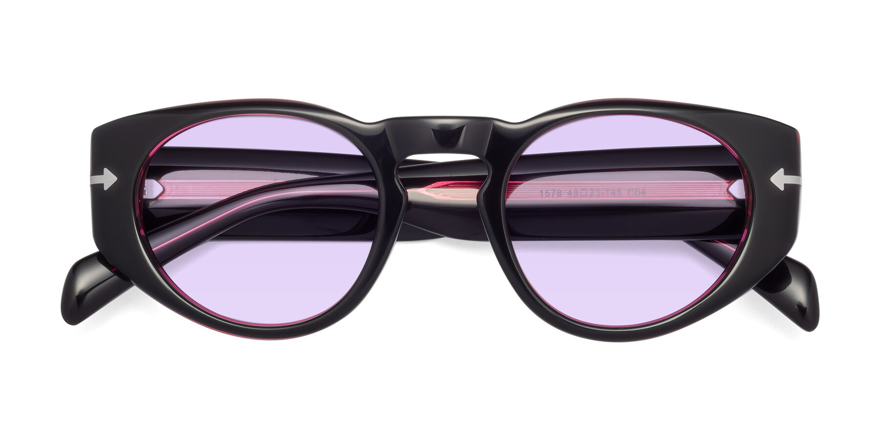 Folded Front of 1578 in Black-Wine with Light Purple Tinted Lenses